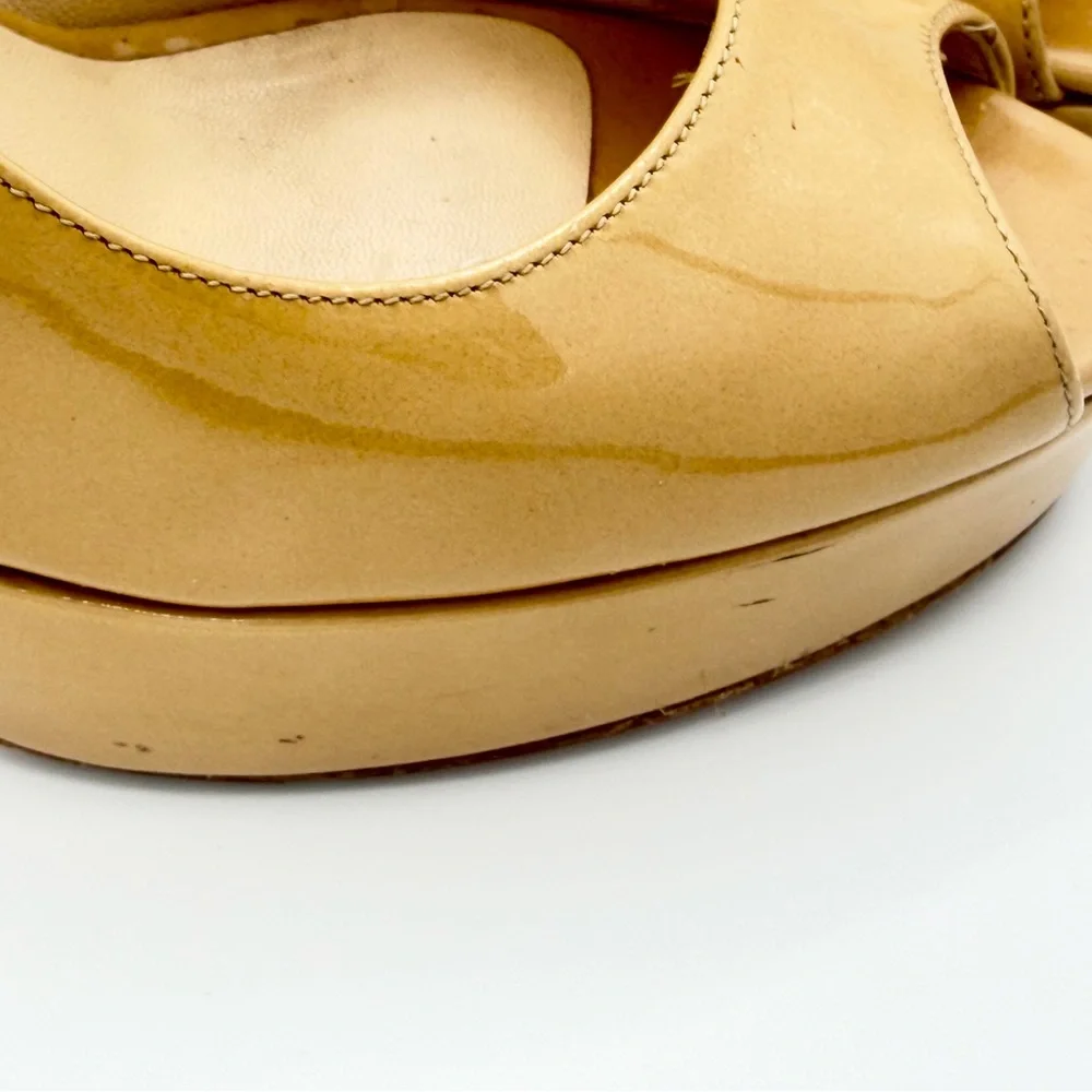 Jimmy‎ Choo Luna Peep-Toe Platform Pumps Nude Patent Leather Size 8.5 (38.5)